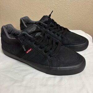 Levi's Men's Black Low-Top Canvas Sneakers with Subtle Red Tab size 8